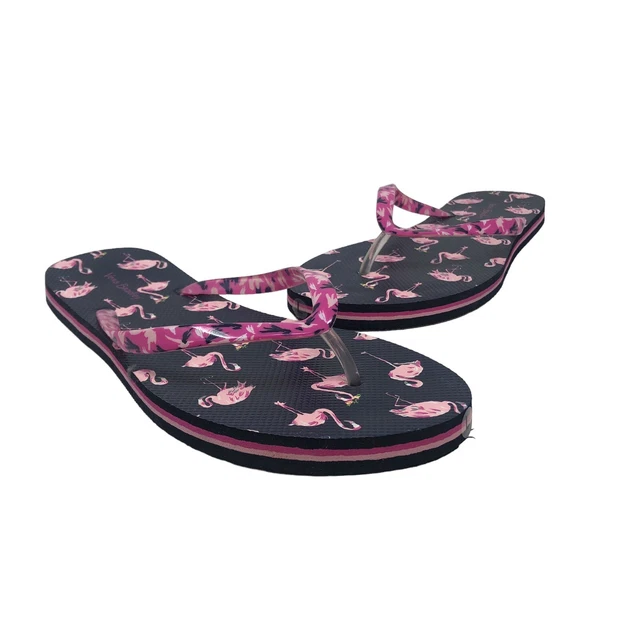 Vera Bradley Sandals Womens 9-10 Black Flamingo Thong Flip Flop Beach Classic