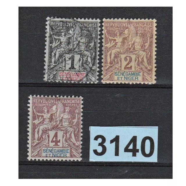 3140 SENEGAMBIE ET NIGER 1903 LOT 3 TIMBRES N° 1 oblitéré & N°2 et 3 N* MH