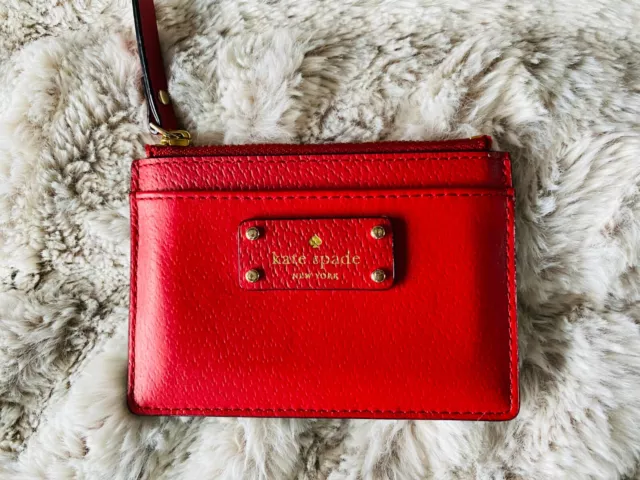 Kate Spade Red Zipper Coin and Card Case Leather Wallet Adi Grove Street