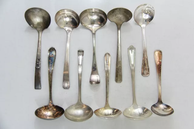 10x GRAVY LADLES SERVING FLATWARE SILVERPLATE LOT VINTAGE CRAFT REUSE REPURPOSE