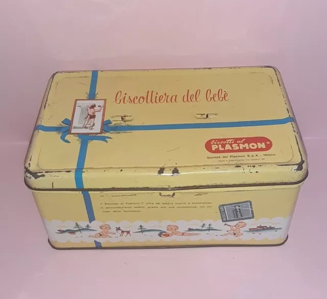 SCATOLA IN LATTA Biscotti Plasmon Anni 70 Biscottiera del Bebe Tin Box  Vintage EUR 16,99 - PicClick IT