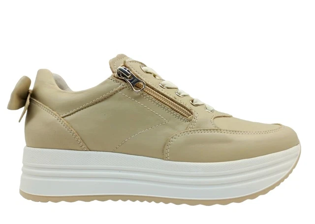 Chaussures Féminin Nero Giardini E306370D Baskets Platform Casual en Cuir Ivoire