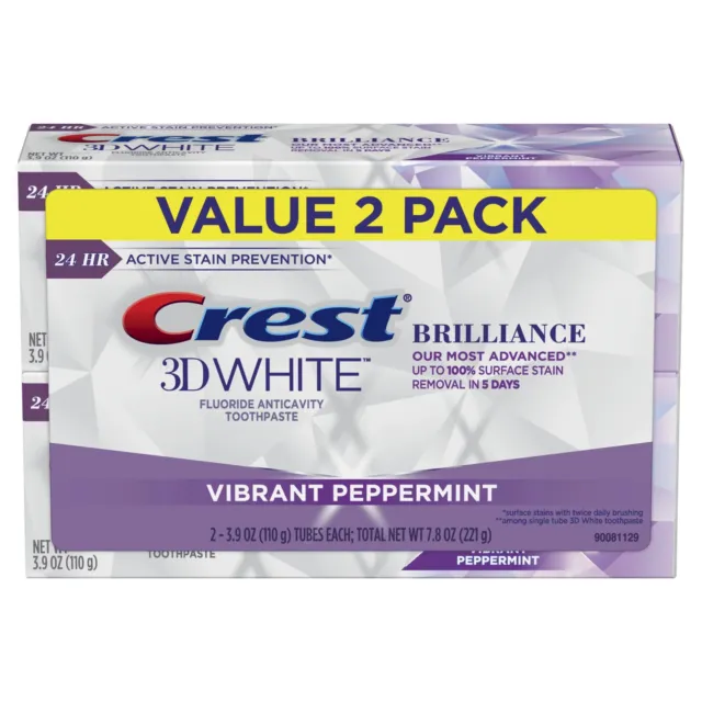 Crest 3D White Brilliance Dentifrice vibrant à la menthe poivrée, 110 g (2 pack)