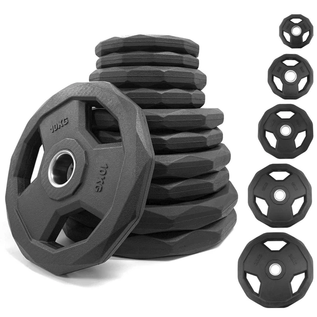Tri Grip Olympic Weight Plates Cast Iron Rubber Encased 2" 2 inch Barbell Weight