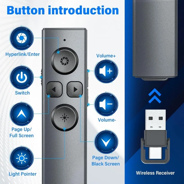 2.4GHz Pointer Pen Red Light USB PowerPoint Clicker Slide Advancer  Office
