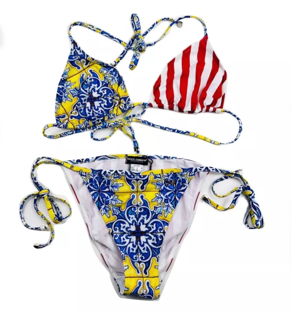 DOLCE & GABBANA Swimwear Sicily Maiolica Bikini Swimsuit Beachwear 4IT UK12 L