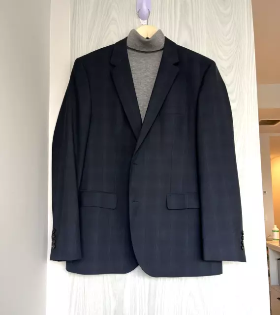 HUGO BOSS Mens Blazer Sport Coat Navy Checkered Wool Two Button Suit Jacket 44R