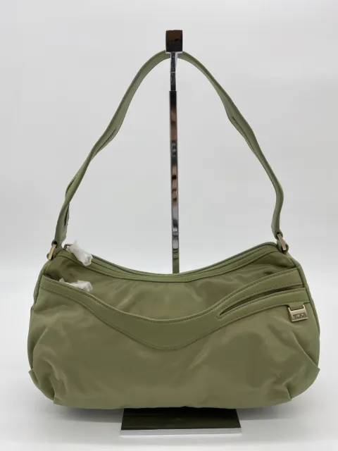 Tumi Ballistic Nylon w/Leather Trim Purse Bag 12" (Green)