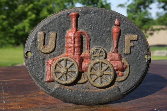 Vintage Cast Iron Metal United Fireman Insurance Plaque fire engine sign Vintage Cast Iron Metal United Fireman Insurance Plaque fire engine sign