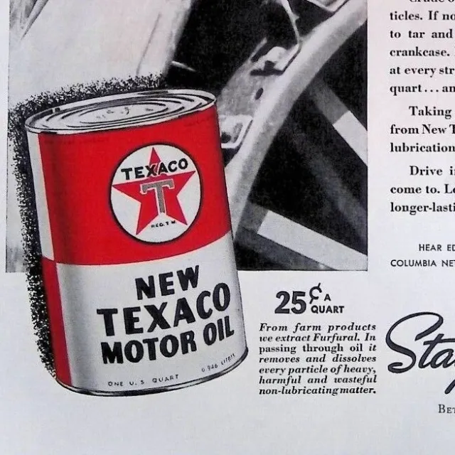 1937 Texaco Motor Oil Cars Furfural Process Refine Clean Original Print Ad