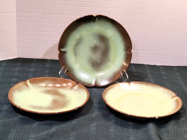 Frankoma Pottery Prairie Green SET 3 SALAD LUNCHEON 8 3/4" PLATES 5FS Plainsman