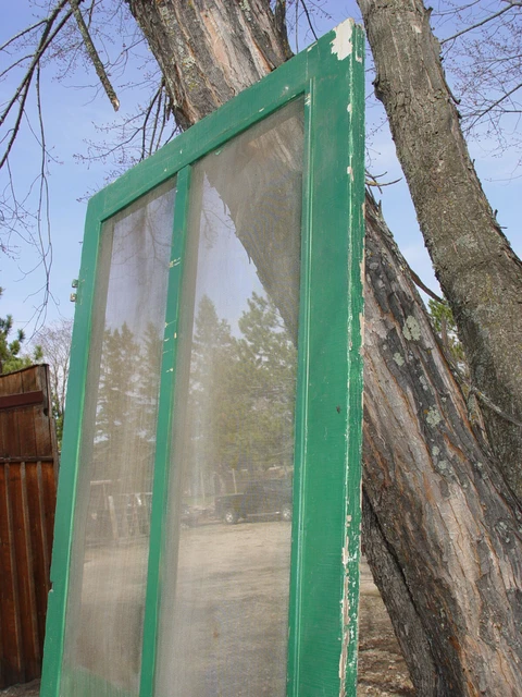 Vintage 1930s Green Painted Wooden Mortised Screen Door 4