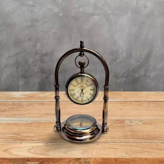 Nautical Ship Table Clock Desk Clock Maritime Compass with Antique Hanging Watch