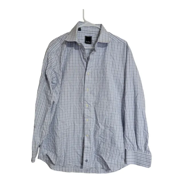 David Donahue Shirt Mens 17 34/35 Blue 100% Cotton Check Plaid Dress