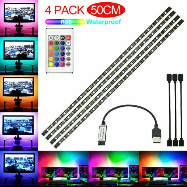 5V USB TV Back Light RGB Backlight LED Lights 4 Strips Background with Remote US