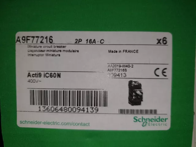 6 x DISJONCTEUR  iC60N  2P C16 16A  SCHNEIDER  A9F77216