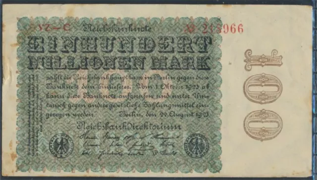 Banknoten Deutsches Reich 1923 Rosenbg: 106p, Wz. Hakensterne, KN 6stellig(81979