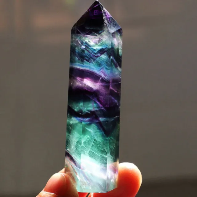 Natürlich Sechseckig Kristallquarz Heilung Fluorit Zauberstab-Stein Lila- Grün