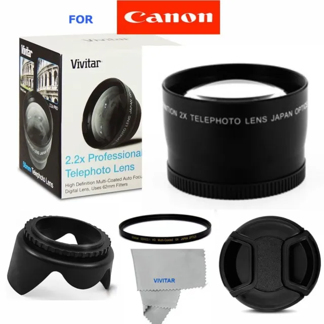 2X Tele Converter Lens +UV FILTER+HOOD+ CAP FOR CANON EOS REBEL SL1 80D 5D 6D T5