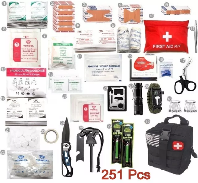 251 PC Primeros Auxilios Kit Para Táctico Sport Supervivencia Emergencia Militar