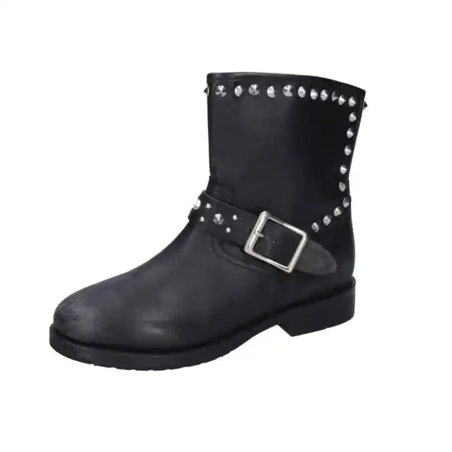 Chaussures Femme Il 'La 36 Ue Bottines Noir Cuir Clous EZ549-36
