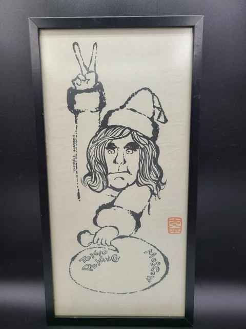 Strange Richard Nixon Caricature Peace Sign Bag Print Signed Kappei Takagi Japan