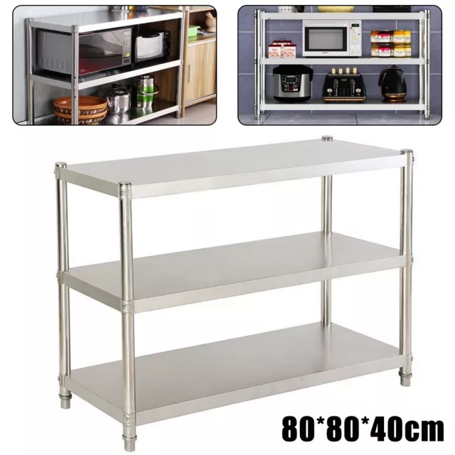 Kitchen Shelf Stainless Steel Work Table Microwave Oven Storage Rack 80x40cm