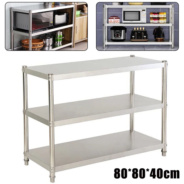 Kitchen Shelf Stainless Steel Work Table Microwave Oven Storage Rack 80x40cm