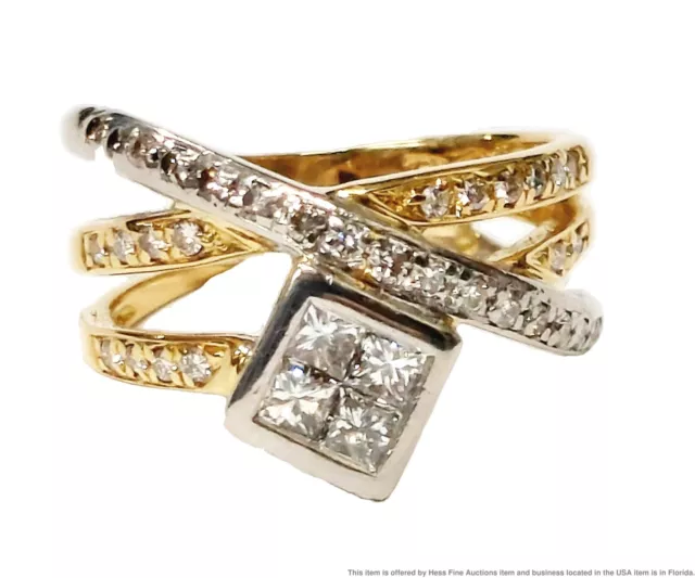 Invisible Set Princess Fine Diamond Platinum 18k Gold Ladies 1ctw Crossover Ring
