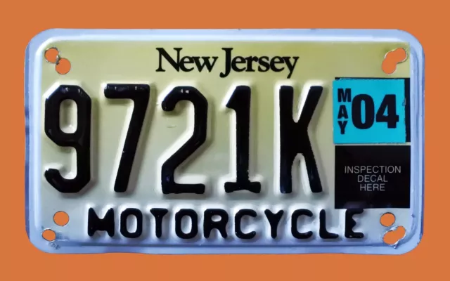 2004 New Jersey Motorcycle Cycle License Plate " 9721 K " Nj  Goldfinch Reflect