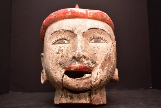 Antique Burmese Puppet Head Carved Wood Theater Large Moving Jaw Lifesize Statue 2