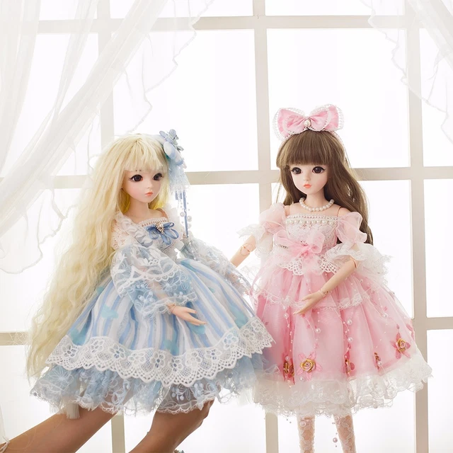1/3 bambola BJD ragazza bambola con trucco viso parrucche vestiti scarpe set completo assemblate