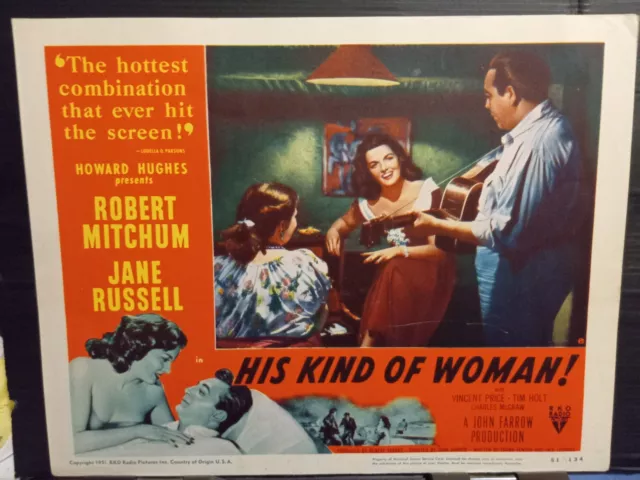 Lobby Card 1951 HIS KIND OF WOMAN Jane Russell sings in cantina H Hughes noir