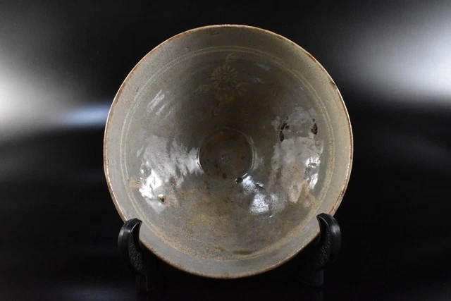 M718: XF Korean Goryeo celadon Flower inlay sculpture TEA BOWL Chawan