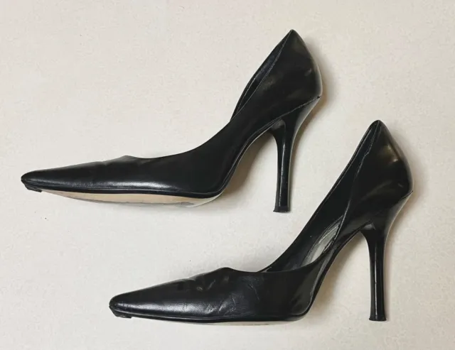 Guess Carrie Black Leather Pointed Toe 4" Stiletto Heel Pumps 7M Used