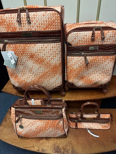 New Samantha Brown Basketweave 4Piece Set 25"/20"/Tote/Wine Purse Orange Spinner