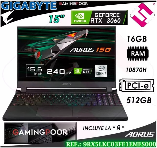 Portatil Gaming Gigabyte Aorus Intel I7-10870H W10H Rtx3060 8Gb Ssd512Gb 16Gb