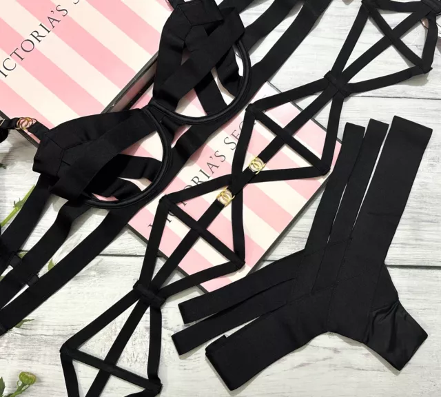 VICTORIA'S SECRET BLACK Sexy Luxe Lingerie Strappy Banded Demi Bra £38.58 -  PicClick UK