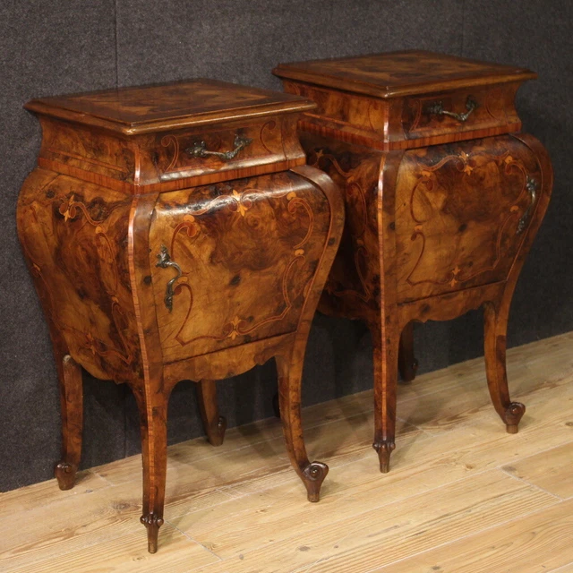 Pareja de mesitas de noche con incrustaciones estilo antiguo muebles mesillas