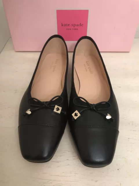 $148 Kate Spade Pavlova Black Nappa Leather Ballerina Flats Shoes Bow Size 6B