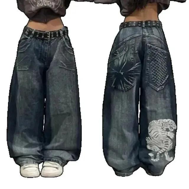 Jeans Retro Printed Baggy Gothic Pants Womens Oversized Streetwear Hip Hop Jeans