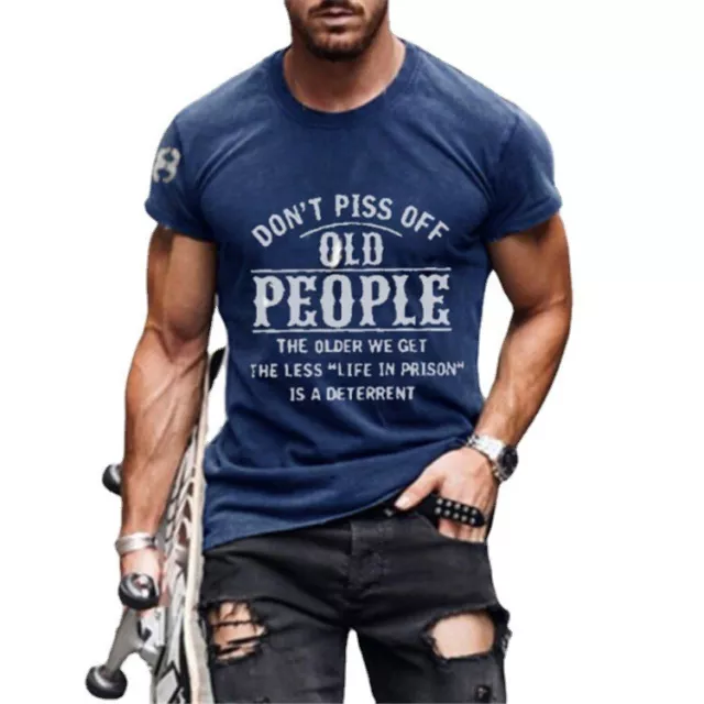 “Don't Piss Off Old People” T Shirt Men Short Sleeve Blue T-Shirt Ultra Soft Tee