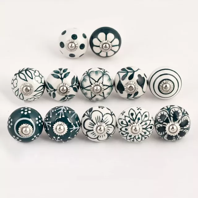 Indian 50 PC Ceramic Knobs Drawer Door Knobs Green And White Mix Knobs