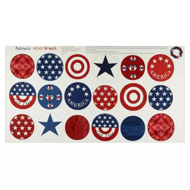 Yo Yo Wreath Cut & Sew Project Patriotic Cotton Fabric Henry Glass 24" Panel