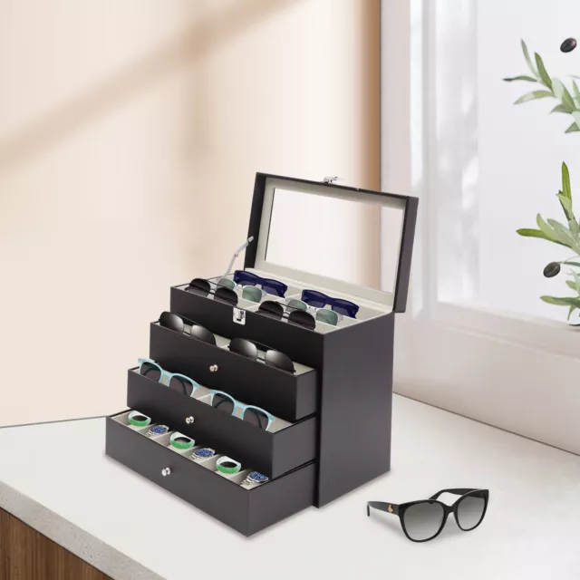 4 Tiers Eye Glasses & Watch Case Sunglasses Display Storage Box Organizer