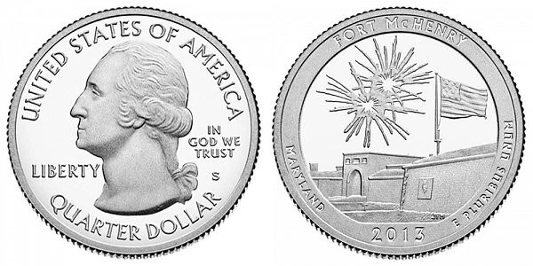2013 S Proof Fort McHenry National Monument Maryland Deep Cameo Clad Quarter