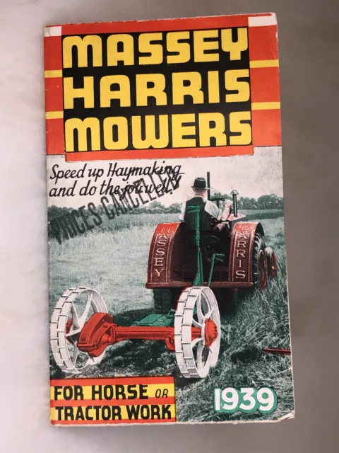 1939 MASSEY HARRIS MOWERS Horse Tractor Brochure Poster FARM ADVERTISING Vintage