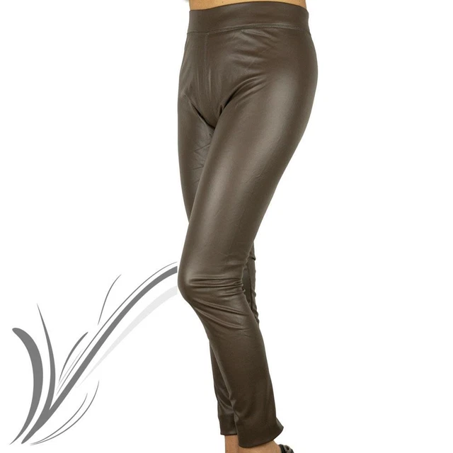Leggings color fango ecopelle felpato donna invernali aderenti sigaretta caldi