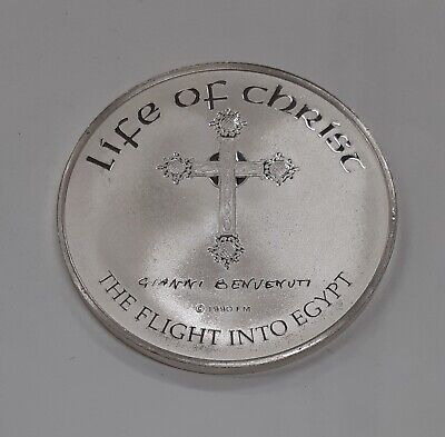 Franklin Mint Life of Christ .925 Silver Medal by Benvenuti-Flight Into Egypt