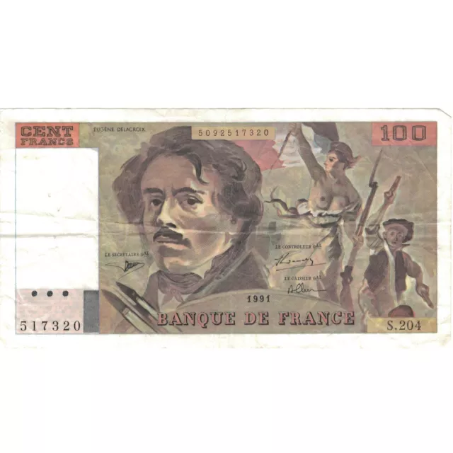 [#809660] France, 100 Francs, Delacroix, 1991, S.204, EF, Fayette:69bis.4b, KM:1